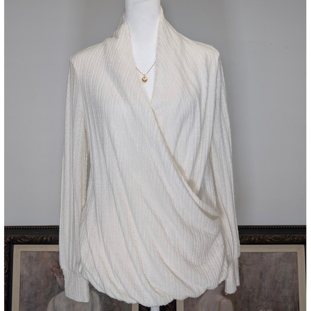 Maeve by Anthropologie NWT Cream Ivory Sweater Draped Faux Wrap Front XS